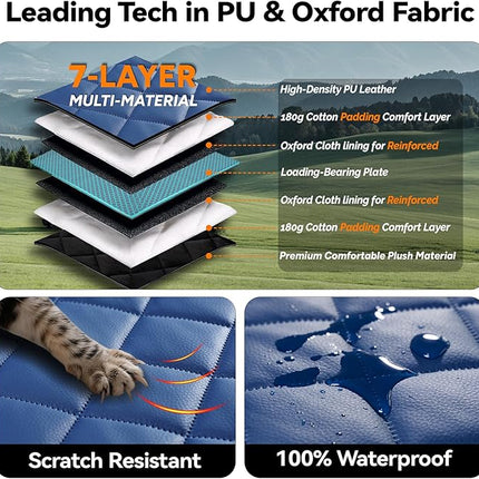 Hard Bottom Car Seat Cover for Dogs, PU+Plush Dog Car Seat Cover for Back Seat, Waterproof Backseat Extender for Dogs in Car (Navy Blue, L - Cars, Small/Mid-Size SUVs & Trucks)