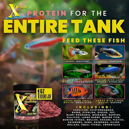 Xtreme Krill Flakes - Premium Max Protein Freshwater Fish Food with 100% Krill and Shrimp, & Vitamins for Optimal Immune and Digestive Health, Boosts Color & Energy – USA Farm Grown (1oz)