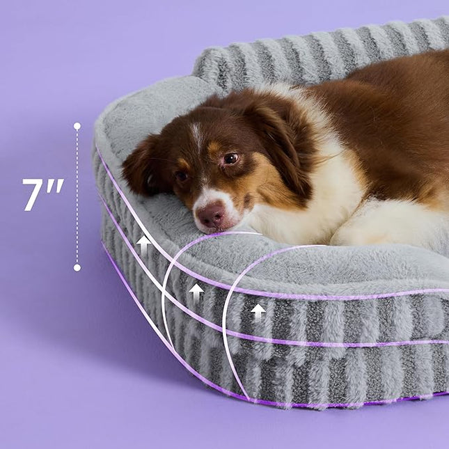 LE SURE Cute Dog Beds Large Sized Dog, Orthopedic Waterproof Large Pet Bed with Sides, High Back Non-Slip Bottom and Egg-Crate Foam Pet Couch Sofa with Washable Removable Cover, Grey