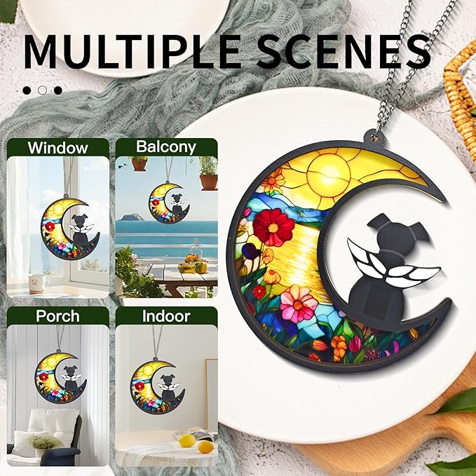 Dog Memorial Gifts for Loss of a Pet, with Angel Silhouette Suncatcher & Crescent Moon - Sympathy Gift for Grieving Dog Lovers(Sunset Garden)