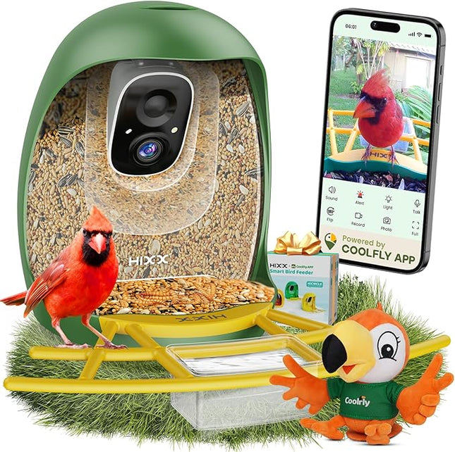 HIXX Smart Bird Feeder with Camera, AI Identify Birds & Auto Capture, 2K HD Live Camera Birdwatching with Color Night Vision for Bird Lovers Gifts Include Magnetic Toy