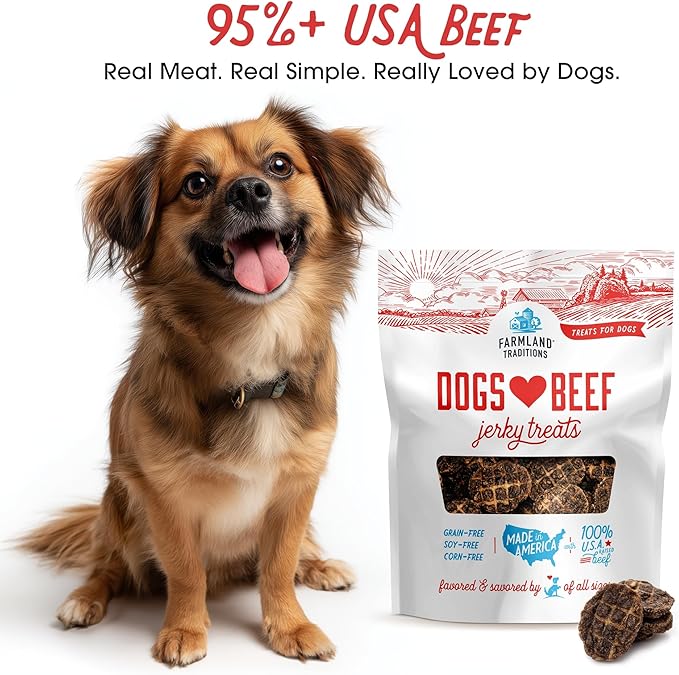 Farmland Traditions Dogs Love Beef Jerky Dog Treats with Only 3 Ingredients and No Fillers, 13.5 Ounce Bag