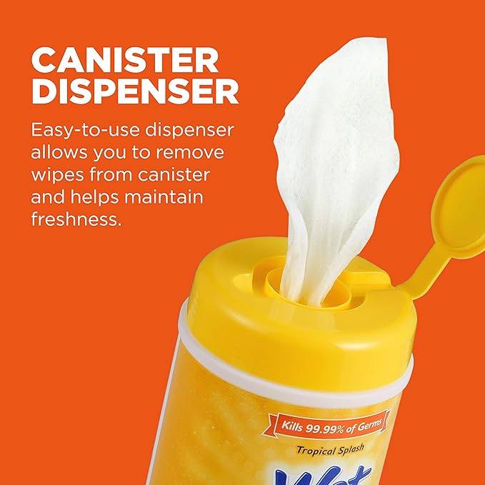 Wet Ones for Pets Multipurpose Dog Wipes with Aloe Vera, Tropical Splash Scent - Pet Bathing Wipes in Canister for Dog Paws & All Over Use, 50 Count - 12 Pack