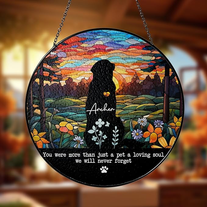 Gabita Custom Dog Portrait Stained Glass Window Hanging Light Catcher V1, Pet Memorial Stained Glass Photo, Dog Memorial Gift Pet Loss Sympathy Gift