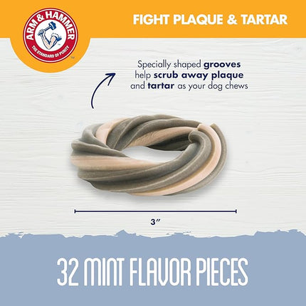 Arm & Hammer for Pets Smoothies Dental Treats for Dogs with Baking Soda and Calcium, Help Fight Bad Breath, Plaque & Tartar without Brushing, Mint, Ring Shaped, 32 Pcs (Packaging may vary)