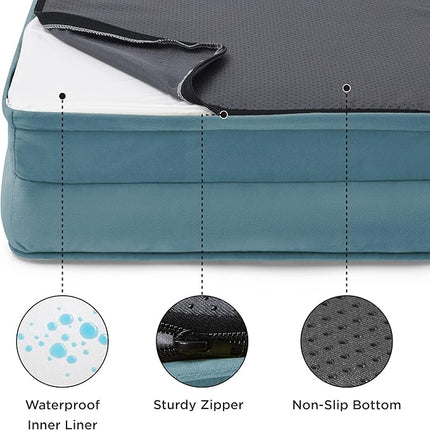 Bedsure Orthopedic Dog Beds for Small Dogs - Washable Small Dog Cat Bed Waterproof, Comfort Pet Couch Sofa with Washable Removable Cover, Pets Bed with Nonskid Bottom, Dune Haze Blue, 24"