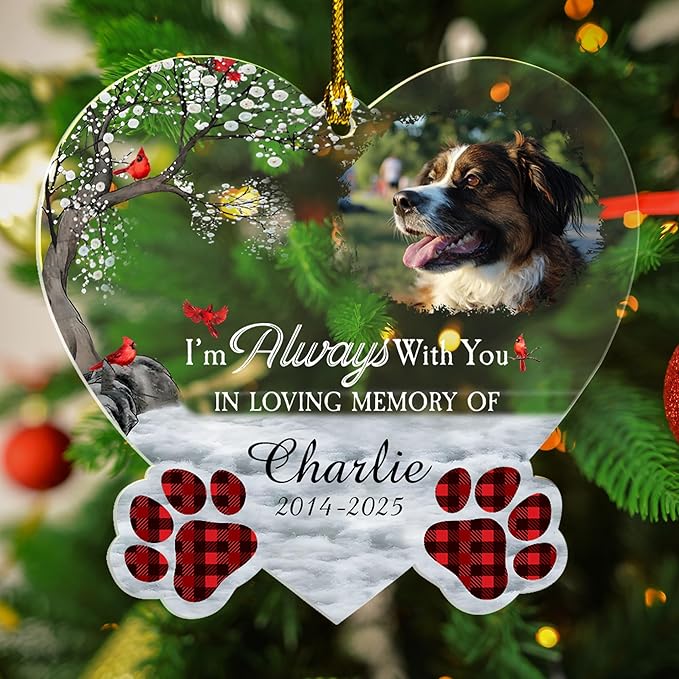 Pavo Customized Christmas Pet Photo Ornament with Text – Personalized Cat Gifts – Pet Memorial Gifts for Dogs Cats – Loss of Dog Sympathy Gift – Personalized Acrylic Ornaments 4-6 Inches
