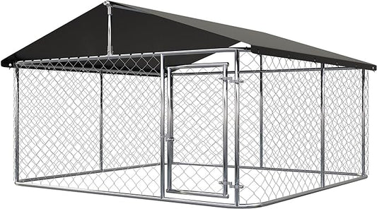 80"x 80" Outdoor Dog Enclosure Heavy Duty Dog Kennel House Mesh Dog Big Cage Pet Kennel Steel Fence with Secure Lock