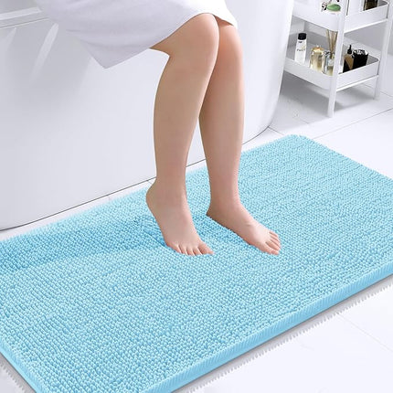 OLANLY Bathroom Rugs 44x24, Extra Soft Absorbent Chenille Bath Rugs, Rubber Backing Quick Dry, Machine Washable Bath Mats for Bathroom Floor, Tub and Shower, Home Decor Accessories, Sky Blue