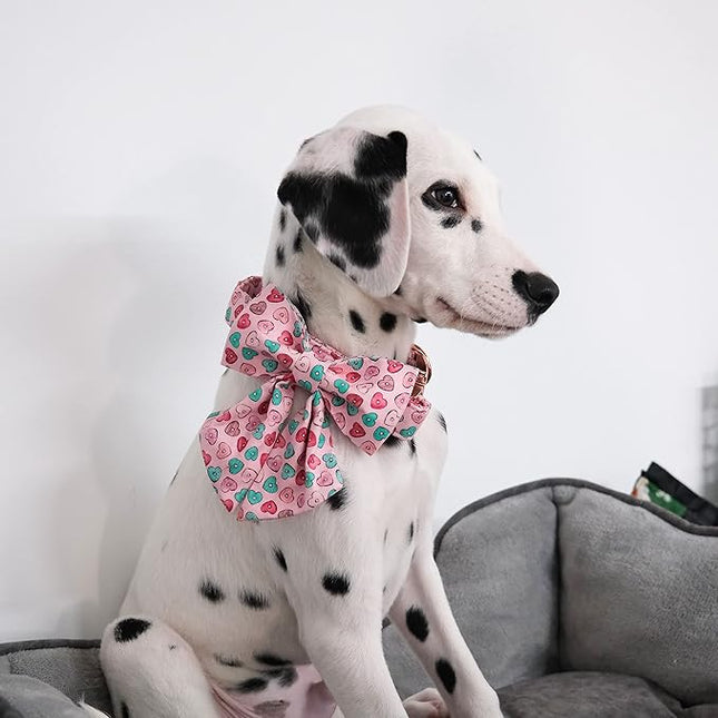 Maca Bates Valentine's Day Dog Collar with Sailor Bow for Large Girl Boy Dogs,Pink Love Hearts Pattern,Adjustable Durable Soft Valentine Gift for Female Male Puppy