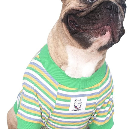 iChoue English Bulldog High Stretchy Breathable Summer Cooling T Shirts Vest Clothes for Medium Dogs Large French Frenchie Pug English Pitbull Boston Terrier Green Stripe - XXLarge