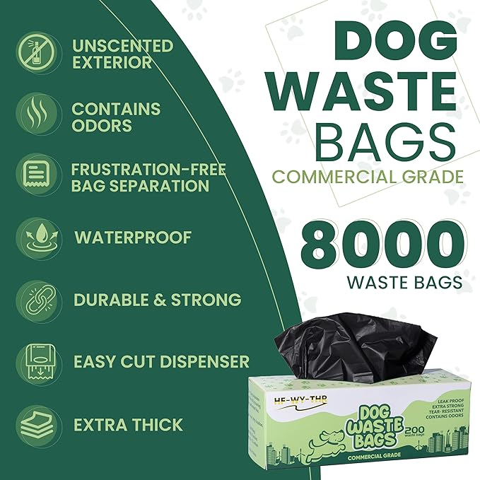 Dog Waste Bags 8000 Count - Replacement Doggie Poop Bags for Outdoor - Thick, Leakproof, Odor Control and Tear Resistant