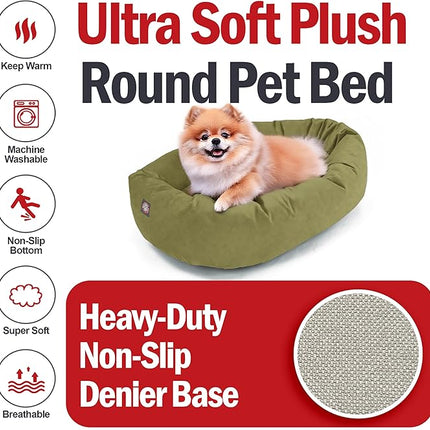 Majestic Pet 24 Inch Suede Calming Dog Bed Washable 24x19x7 (Inch) – Cozy Soft Round Donut Dog Bed with Spine Support for Dogs to Rest Their Head - Pet Bed Small – Sage (2025)