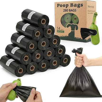 Dog Poop Bags Rolls Refill: TVOOD 280 Count Unscented Doggie Poop Bags with Dispenser Leak Proof and Thick Poo Bag for Pet Waste (Black)