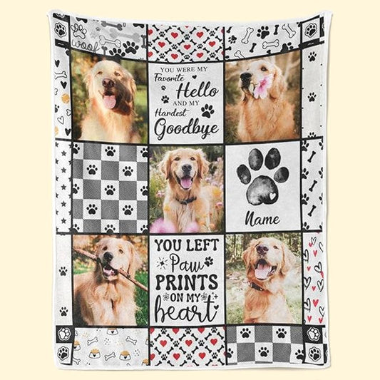Personalized Photo Blanket, Custom Pet Memorial with Paw Print Design, Keepsake for Dog Loss, Gift for Dog Mom & Dad