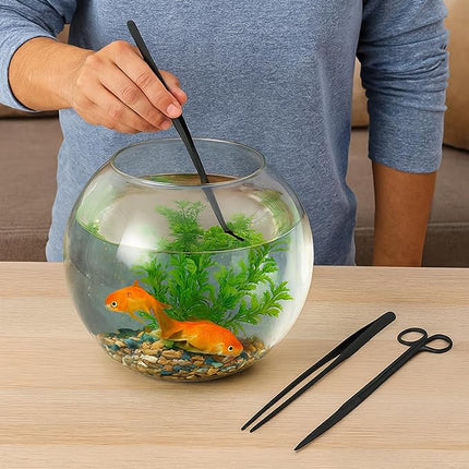 Mandala Crafts 15 Inches Black Stainless Steel Straight and Curved Aquarium Tweezers for Aquatic Plants – Long Aquascape Forceps for Fish Tanks, Hospital Tanks, Goldfish Bowls, and Terrariums