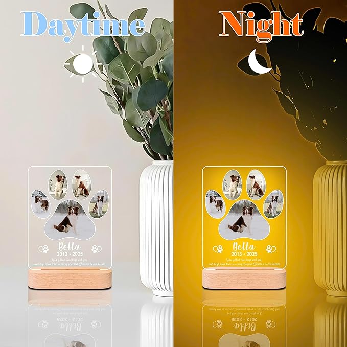 Personalized Pet Memorial Gifts, Dog Memorial Gifts for Loss of Dog, Pet Loss Gifts in Memory of Dog Night Lights, Custom Dog Memorial Plaque, Cat Memorial Photo Frame, Pet Sympathy Gifts