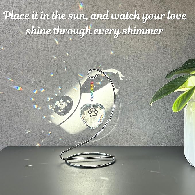 Dog Memorial Gifts for Loss of Dog, Rainbow Bridge Crystal Heart and Paw Suncatcher, Pet Memorial Gifts for Dogs, Pet Loss Sympathy Gift, Dog Remembrance Gift