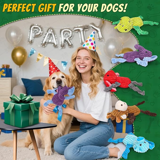 5 Pack Large Plush Squeaky Dog Toys, Funny Stuffed Animal Tough Dog Toys Assortment, Interactive Chew Toy to Keep Them Busy, Pet Dog Toy Bundle for Small Medium Large Dogs