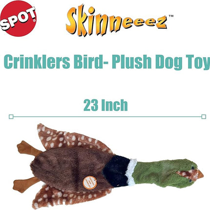 SPOT Skinneeez Crinklers Bird- Stuffing-Free Dog Toy with Crinkle and Squeaker Sounds, Durable Tug Toy for Moderate Chewers, Ideal for Medium and Large Dogs, Assorted Styles, 23 in