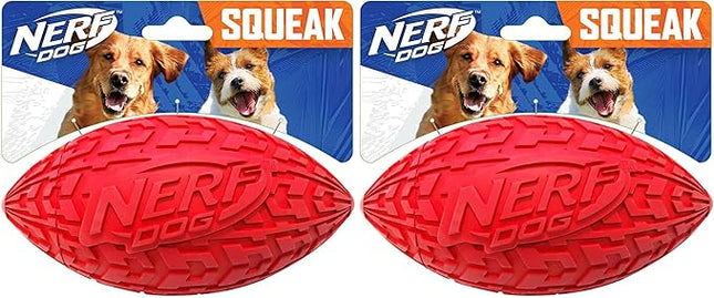 Nerf Dog Tire Football Dog Toy with Interactive Squeaker, Lightweight, Durable and Water Resistant, 6 Inch Diameter for Medium/Large Breeds, Single Unit, Red (Pack of 2)