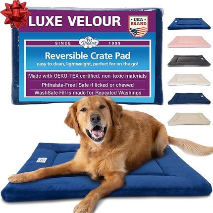 Pet Dreams Dog Crate Pad - Washable Kennel Mat, Crate Pads for Dog Cages, Non-Toxic, Flat Indoor Cat Bed, Fits iCrate 18, 24, 30, 36, 42, 48 Inches (Blue, Medium, 30")