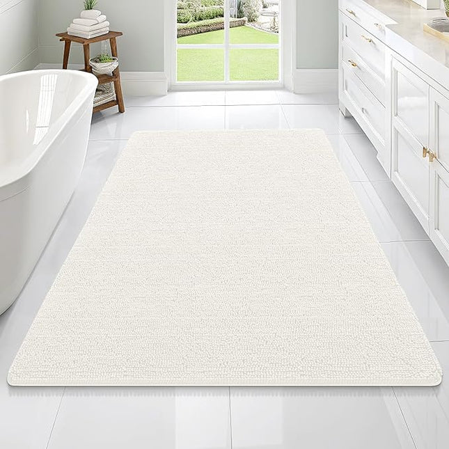 OLANLY Bathroom Rugs 70x46, Extra Soft Absorbent Chenille Bath Rugs, Rubber Backing Quick Dry, Machine Washable Bath Mats for Bathroom Floor, Tub and Shower, Home Decor Accessories, Ivory