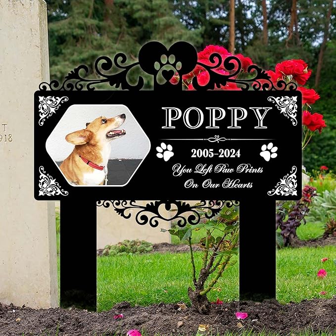 Custom Pet Grave Markers Dog | Custom Pet Headstones for Dogs | Best Memorial Gifts to Tribute Four-Legged Companions | Personalized Grave Marker for Furry Friends with Hexagonal Photo Frame