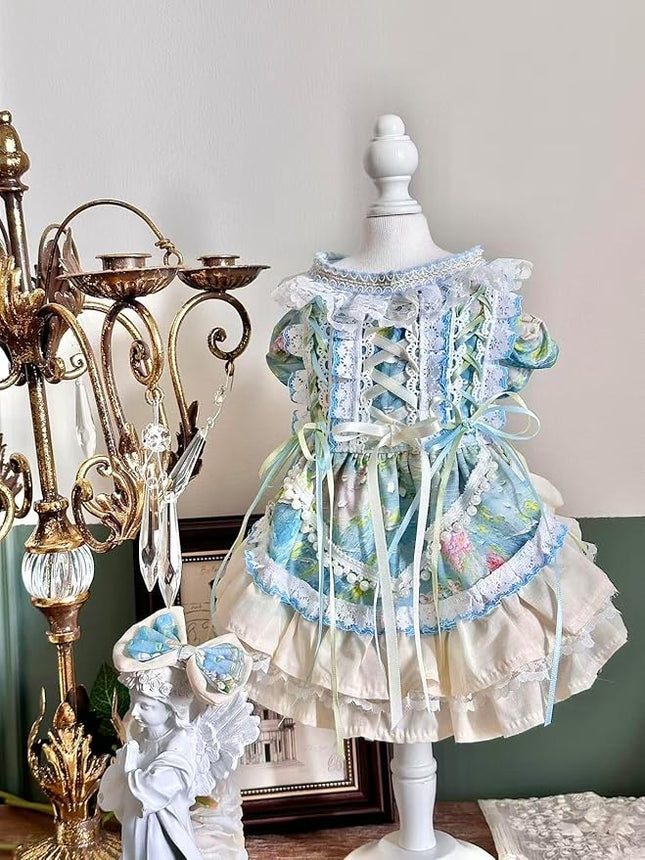 Fashion Sweet Puppy Dog Lace Princess Tailored Dress for Mini and Petite Dog B-Blue Small