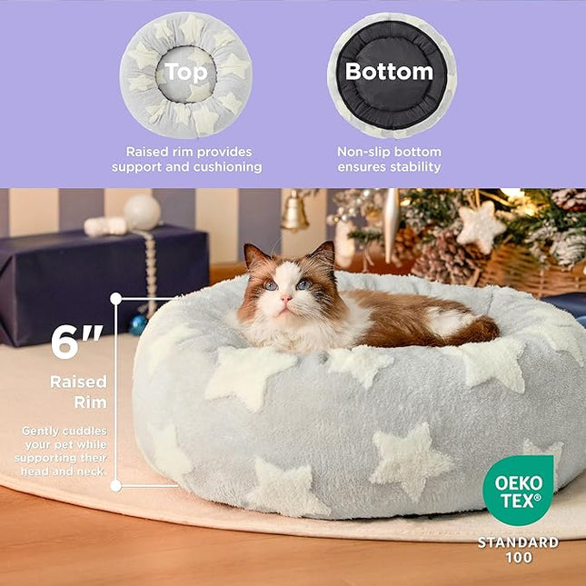 LE SURE Donut Small Dog Bed - Round Cat Beds for Indoor Cats Anti-Anxiety Calming Pet Beds, Washable Cute Modern Beds with Teddy Sherpa Plush & Anti Slip Bottom, 20 Inch, Galaxy Grey
