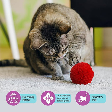 SPOT Wool Pom Poms Cat Toy - Interactive Wool Balls Cat Toy with Catnip for Cats and Kittens to Bite, Swat and Chase - 1.5 inch, 4 pcs