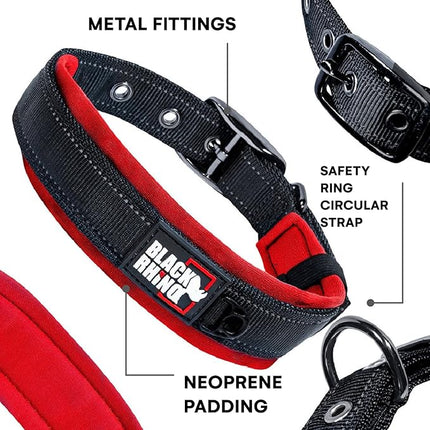 Black Rhino Large Dog Collar - Heavy Duty Adjustable Tactical Dog Collar with Reflective Stitching - 19"-23" Ultra-Soft Neoprene Padded and Weatherproof - Comfortable for Active Dogs - Red and Black