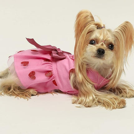 Fitwarm I Woof You Valentines Dog Dress 100% Cotton Girl Dog Clothes Pet Apparel Doggie Tutu with Bowknot Cat Clothing Puppy Dresses Doggy Costume Attire Pink XX-Small