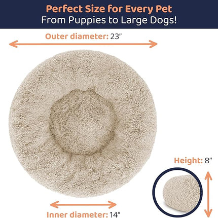 Donut Dog Bed - Premium Comfort for Anxiety Relief - Fluffy & Calming Design with Ultra-Plush Support | Cozy Round Dog Bed with Super Soft Circle Style (Beige, Small)