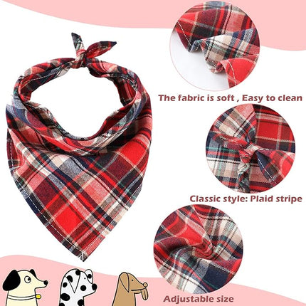 Honoson 6 Pieces Triangle Dog Bandana Dog Scarf Plaid Printing Adjustable Bibs Scarf Washable Square Kerchief Bandana Set for Small to Medium Puppy Cat(16.1 Inch,Red Style)