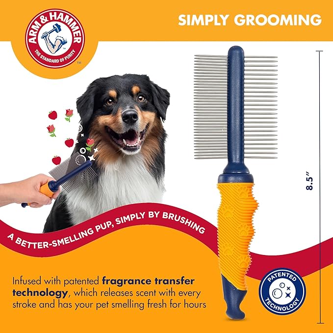 Arm & Hammer “Simply Glam” Dog Grooming Pin Deodorizing Comb with Fragrance Transfer Technology – Scented Dog Comb for Detangling & Shedding, Sweet Apple & Rose Scent