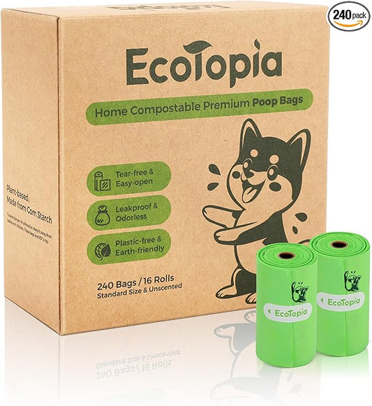 Tear-Free Biodegradable Poop Bags for Dogs,240 Compostable Dog Waste Bags Rolls,Eco-Friendly,Extra Thick,Leakproof,Unscented,Plant-based,ASTM D6400 & EN 13432 Compliant,Light Green