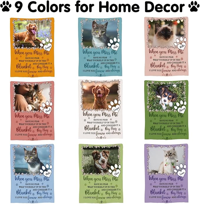 Custom Pet Memorial Blanket with Photo,Personalized Dog/Cat Loss Sympathy Gift,Pet Loss Bereavement Remembrance Gifts,Flannel Throw Blanket with Pictures (Peach Pink)