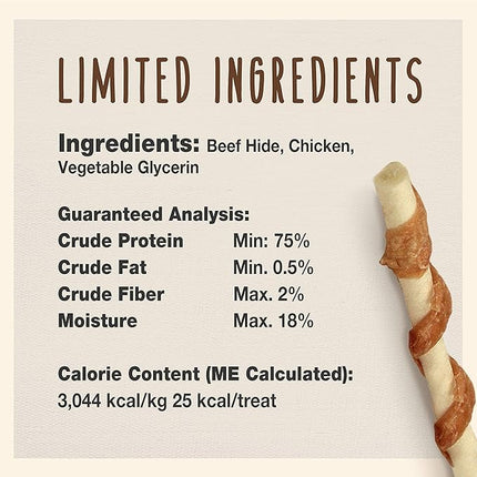 Cadet Gourmet Beef Hide Twist Chew Sticks, Long Lasting & Natural Chew Treats for Dogs, Inspected & Tested in USA, Chicken Flavor (14 Count)