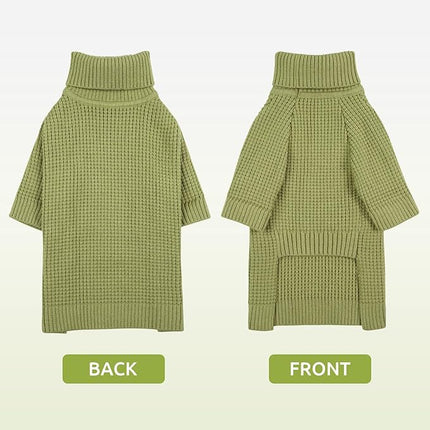 Queenmore Turtleneck Long Sleeve Knitted Sweater with Check Pattern, Fall Winter Warm Sweaters for Small to Large Dogs and Cats, Green