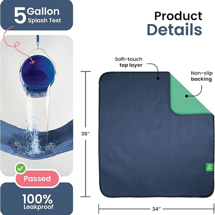 IMPROVIA® Washable Underpads, Heavy Absorbency Reusable Incontinence Pads for Kids, Adults, Elderly, and Pets, Waterproof Protection Floor (Navy and Green, 34"x36" (Pack of 4))