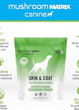 Om Mushroom Matrix Skin & Coat Mushroom Pet Supplement, Provides Seasonal Allergy Skin & Coat Support for Dogs & Cats, 200 Grams, 7.1 oz