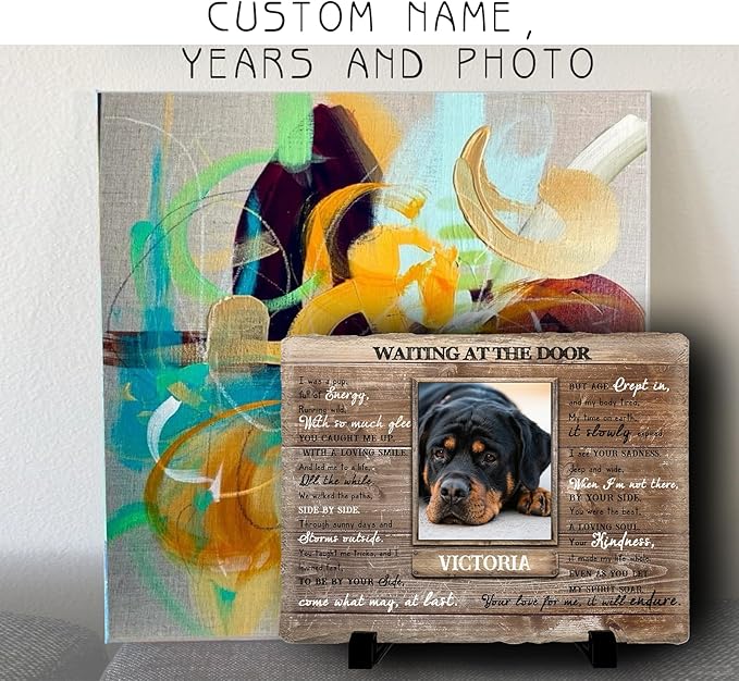 Personalized Pet Memorial Stone, Custom Dog Memorial Gifts for Loss of Dog with Photo Name Date, Dog Remembrance Gift, Loss of Dog Sympathy Gift for Dog Cat Lovers (Quote 14)