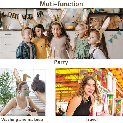 Beviliu Bunny Ears Headband Easter, Rabbit Ear Animal Hairband for Adult, Fluffy Headwear Brown for Halloween Christmas Costume Theme Cosplay Party Birthday