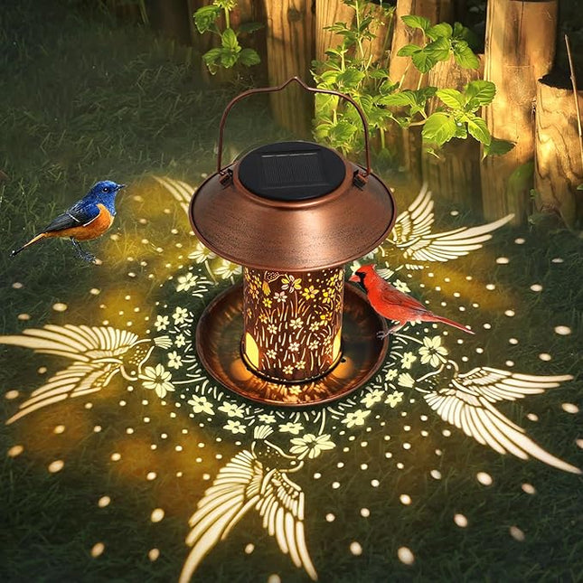 Bird Feeders for Outdoors Hummingbird Solar Lanterns Outdoor Waterproof Hanging Garden Decor Birthdays for Women Mom Metal Solar Decoration Outside for Yard, Patio,
