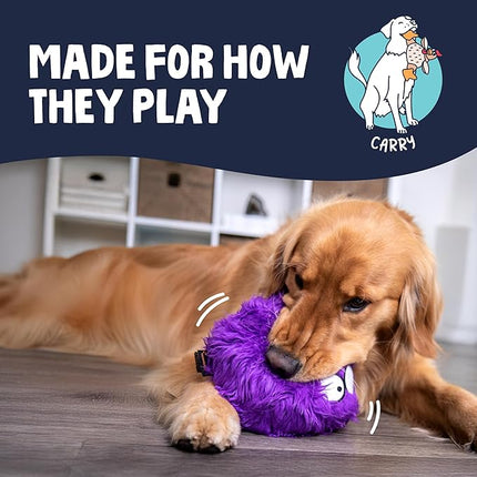 goDog Furballz Squeaky Plush Ball Dog Toy, Chew Guard Technology - Purple, Large