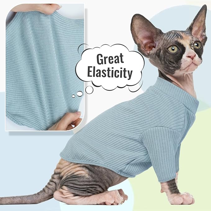 DENTRUN Sphynx Hairless Cats Shirt Pullover Kitten T-Shirts, Breathable Cat Wear Turtleneck Sweater Adorable Cat's Clothes Vest Pajamas Jumpsuit