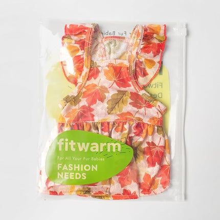 Fitwarm Maple Dog Dress, Ruffled Doggy Thanksgiving Dress, Fall Dog Clothes for Small Dogs Girl, Pet Outfit, Red, Orange, XXS