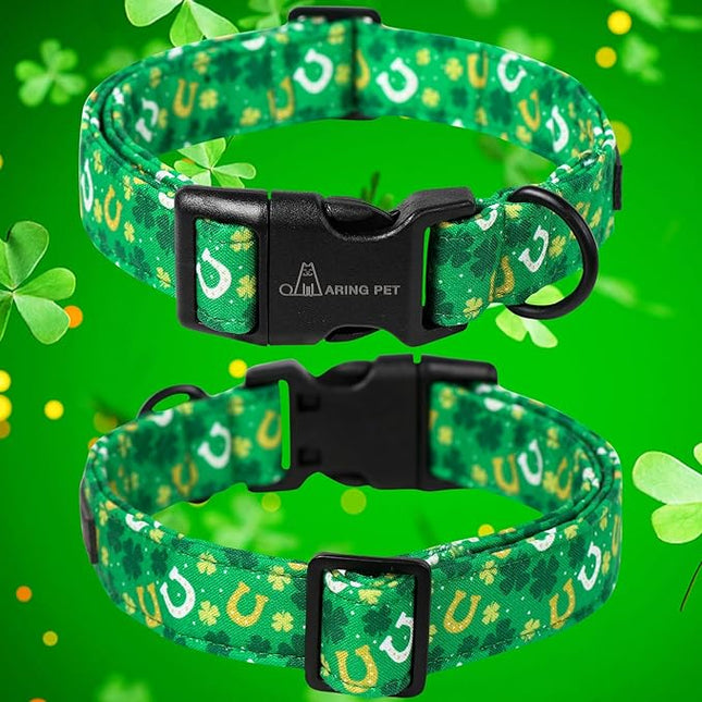 ARING PET St Patrick Collar for Dogs, Cotton Adjustable Green Shamrock Pet Collar Trefoil Puppy Collars with Quick Release Buckle for Small Boy Girl Dogs