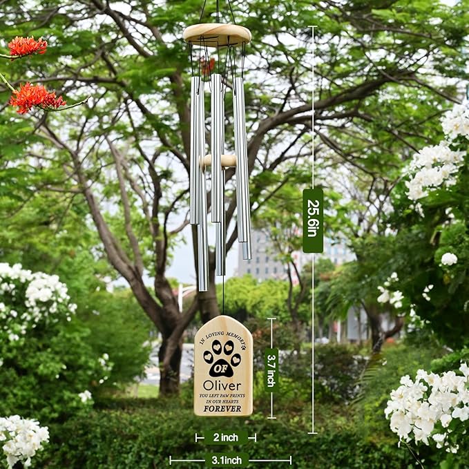 Dog Memorial Gifts, Jocidea Personalized Pet Memorial Wind Chime, Loss of Dog Sympathy Gift, Pet Remembrance Gifts, in Memory of Dog Cat, Loss of Pet - Left Paw Prints in Our Hearts